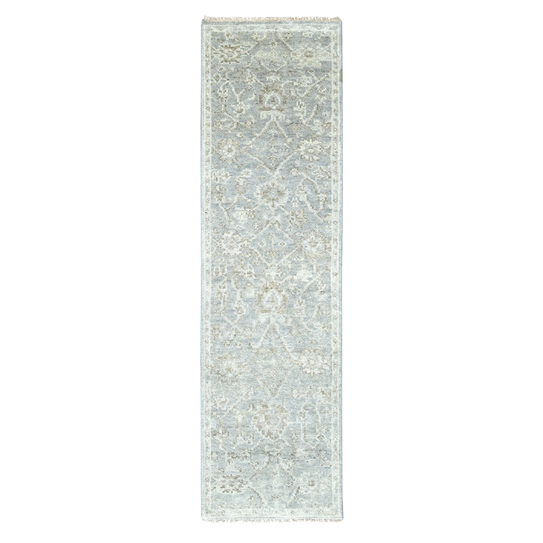 Oyster Gray, Oushak Design, Supple Collection, Tone On Tone, Hand Knotted, Pure Wool, Plush and Lush, Runner, Oriental Rug